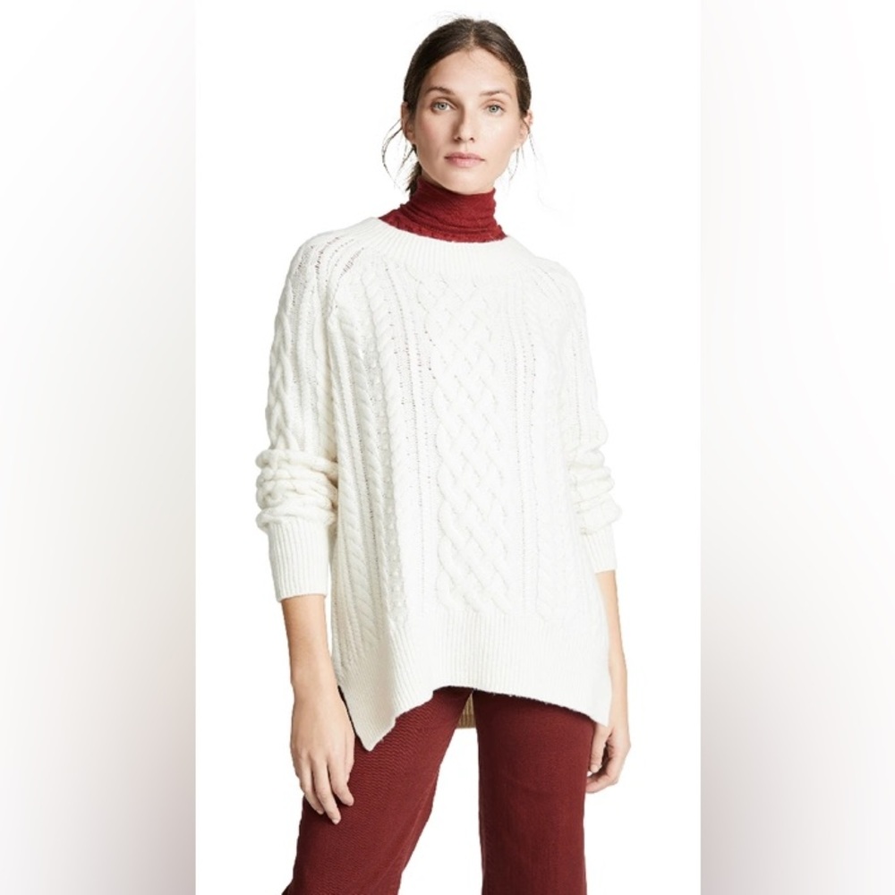 VINCE Cable-knit Wool-blend Tunic Sweater In White - Picture 2 of 6